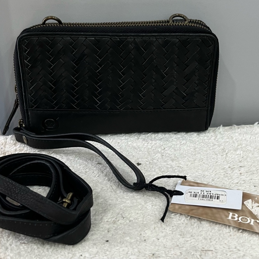 Born‎ Black Woven Leather Crossbody Wallet